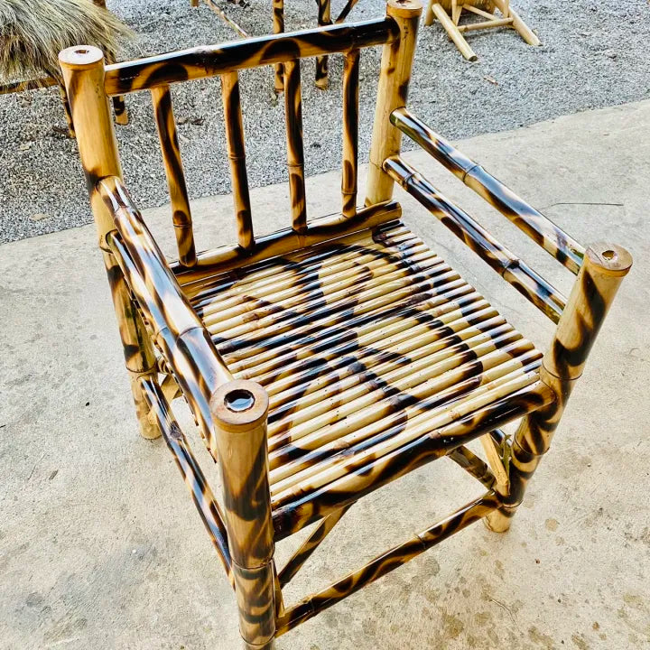 Handmade Bamboo Armchair with Backrest – Burnt Pattern Finish