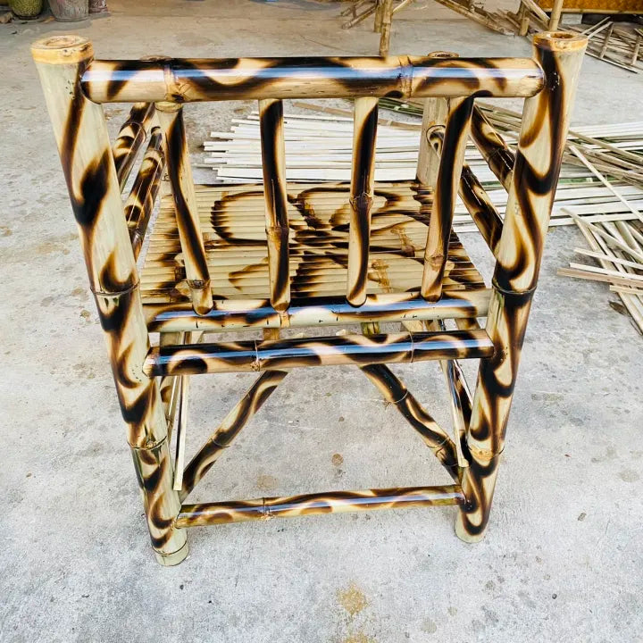 Handmade Bamboo Armchair with Backrest – Burnt Pattern Finish