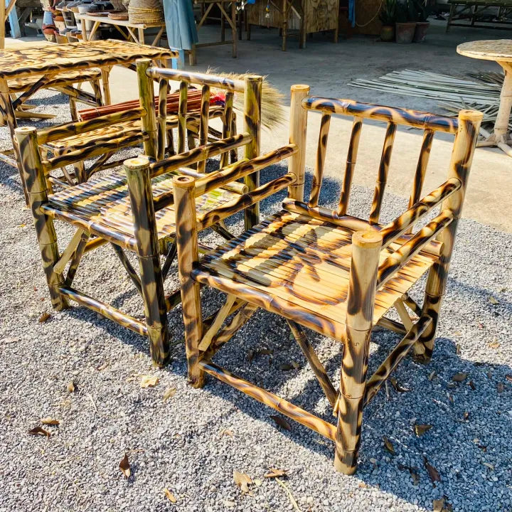 Handmade Bamboo Armchair with Backrest – Burnt Pattern Finish